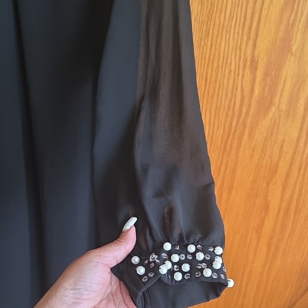 SLNY Black Long Sleeve Dress with Pearl Details - Picture 3 of 5
